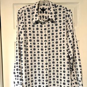Talbots-  Cream and Blue Blouse- Size L